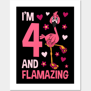 I'm 4 and Flamazing Flamingo Posters and Art